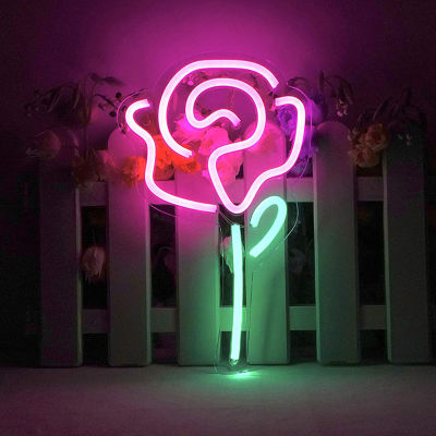 Rose Flower Romantic Gift Led Neon Sign Light Party Bedroom Wall Kids Room Hanging Bar Floral Fairy Night Wedding Home Decor