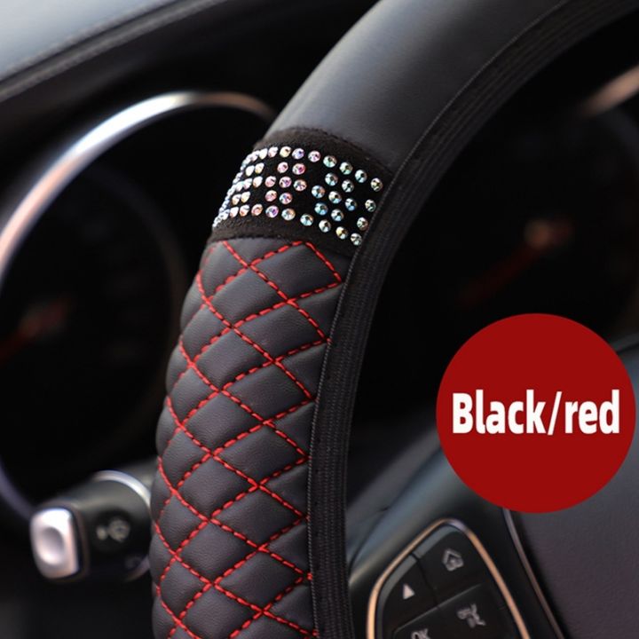 four-seasons-universal-car-steering-wheel-cover-37-38cm-leather-embroidered-color-diamond-studded-elastic-steering-wheel-cover