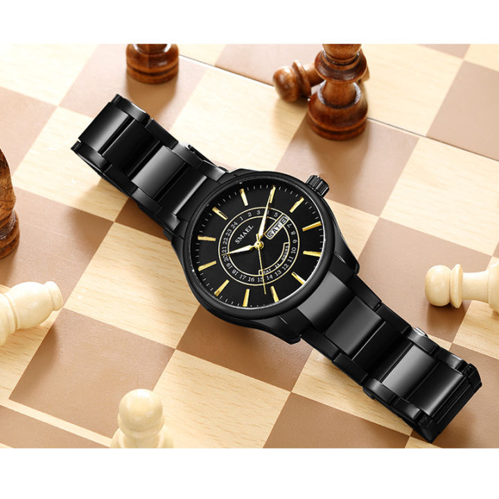 smael-นาฬิกาหรูสำหรับผู้ชายทองธุรกิจสแตนเลสชุดนาฬิกานาฬิกาควอทซ์กันน้ำที่มีการแสดงวันที่9020