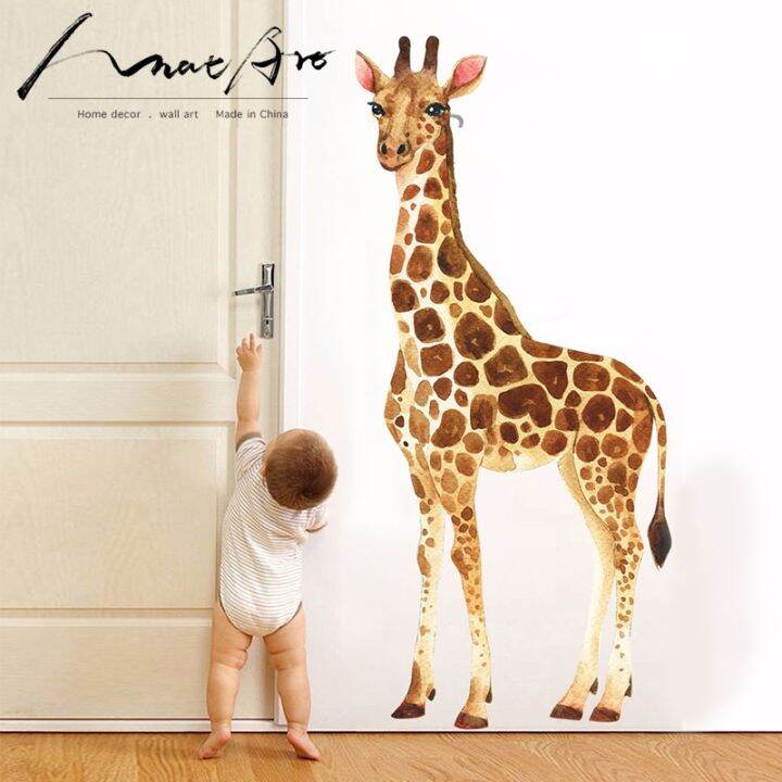 24-home-accessories-modern-home-wall-decor-giraffe-สติ๊กเกอร์ติดผนังสีน้ำ-wall-art-โปสเตอร์สัตว์สติกเกอร์ห้องนั่งเล่นวอลล์เปเปอร์-vinilo-pared-diy