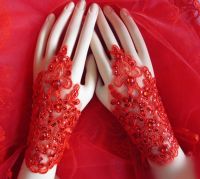 ✤✠♤ New Korean Wedding Bridal Gloves Lace Short Red Flowers Wedding Accessories.