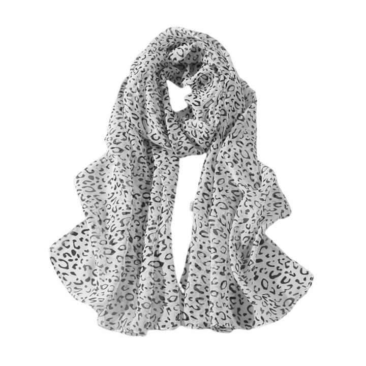 ผ้าคลุมไหล่ผ้าชีฟองยาวนุ่มพิมพ์ลายเสือดาวของผู้หญิงแฟชั่นฤดูใบไม้ร่วง-y4u4