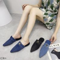 Denim is cool summer flat shoes outside and women slippers code 2022 new point red beads baotou half sandals