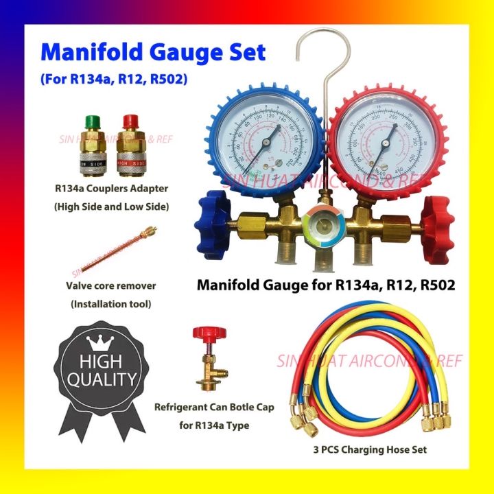 MANIFOLD R134 DOUBLE GAUGE QUICK COUPLER R134a Gas Meter Air cond ...