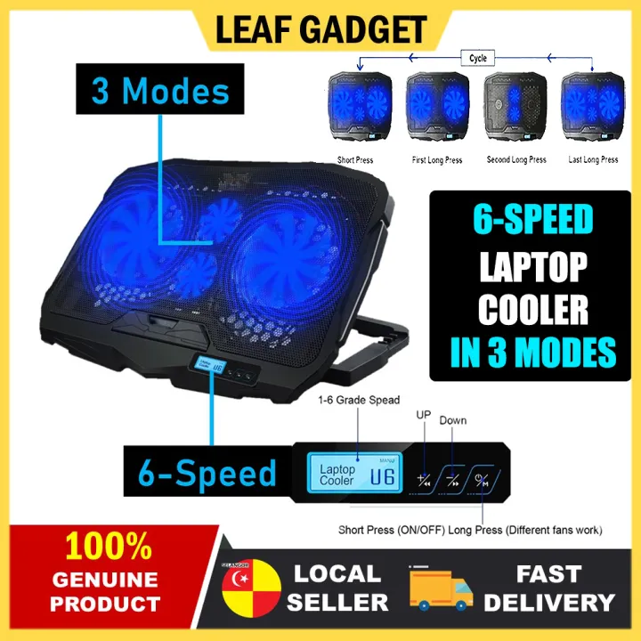 GAMING LAPTOP COOLER STAND with Blue LED Lighting 6 Speed Modes 4