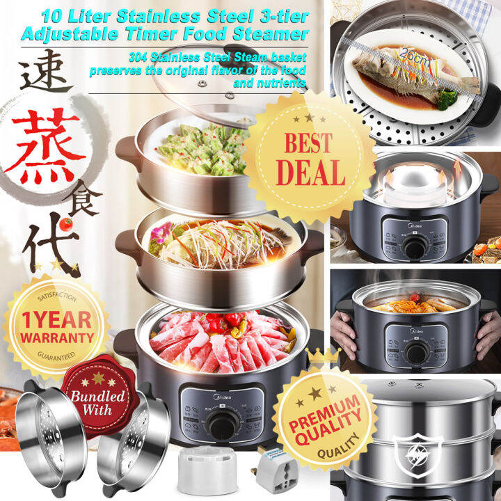 MIDEA 10L HUGE CAPACITY Multifunctional Stainless Steel 3tier 60Min Adjustable Timer Food