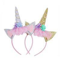 New Unicorn Headband Kids Horn Hair Band Birthday Floral Headwear