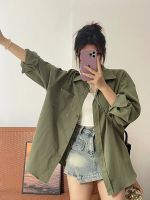 ✵ Green long-sleeved shirt womens coat jacket womens autumn 2023 new small French design niche shirt