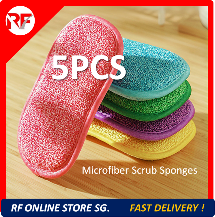 5PCS Scrub Sponges for Dishes Non-Scratch Microfiber Sponge Non Stick Pot  Cleaning Sponges Kitchen Tools Wash Pot Gadgets