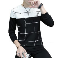 2022 Recommend new listing Fashion Leisure Korean version Man Lattice Self-cultivation Round Neck Long Sleeve Sweatshirt The