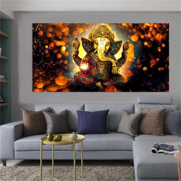 โปสเตอร์ศาสนาพระพุทธเจ้าพระพิฆเนศวรพิมพ์ผนังศิลปะภาพวาดผ้าใบ-vinayaka-ganapati-golden-elephant-ห้องนั่งเล่นตกแต่งบ้าน
