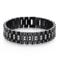 High Quality Zircon-Studded Men Hip Hop Bracelet Titanium Steel Shiny Chunky Chain Bracelet GoldSilver Color