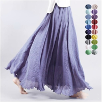 2022 Casual Women Skirt 23 Color Solid Color A-LINE Large Hem Ankle-Length Elastic Waist Elegant Dance Performing Lady Skirt