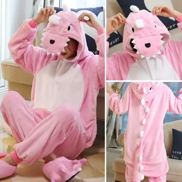 Kigurumis Dinosaur Women Men Pajama Winter Warm Sleepwear Couples