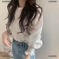 ☃BRL☃ Women Blouse Puff Sleeved White Lace Long Sleeve Shirt Casual Loose Ruffle Tops [LT]