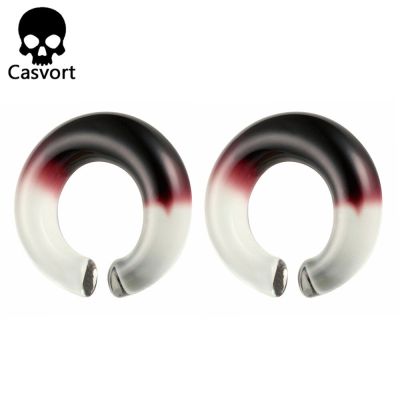 【Sleek】 ต่างหูแฟชั่นแบบเจาะหูปลั๊กหูแก้วตัวขยายช่อง2ชิ้นของ Casvort สำหรับอัญมณีประดับร่างกาย2ชิ้น