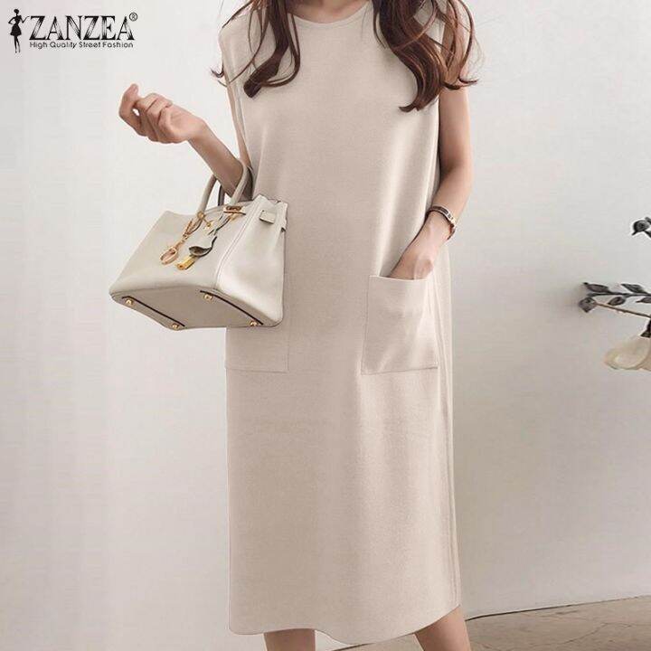 Casual round collar outlet plain loose shift dress