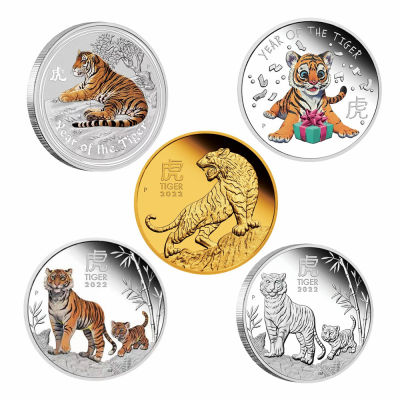 2022 ปี Tiger 1oz Challenge เหรียญออสเตรเลียสัตว์ที่มีสีสันที่ระลึกเหรียญเงิน Elizabeth II โลหะคอลเลกชัน-kdddd