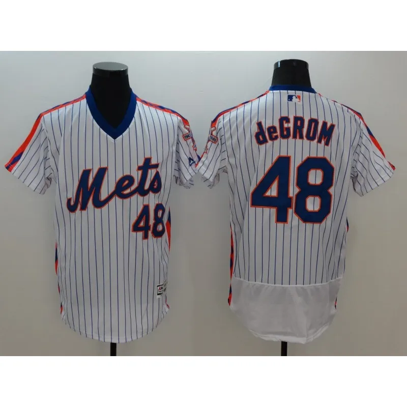 № 2022 MLB New York Mets 48 Jacob deGrom Blue White Black Gold Baseball  Jersey