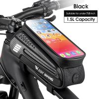 283 Black 7.0 inch WEST BIKING Bicycle Bag 6.0-7.2 Inch Phone Bag Waterproof Front Frame Cycling Bag Sensitive Touch Screen MTB Road Bike Bag