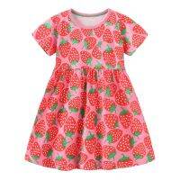 Jumping Meters Summer Strawberry Summer Princess Girls Clothing Dresses Cute Baby Frocks Short Sleeve Cotton Costume Kids Wear  by Hs2023