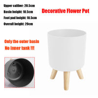 Indoor Outdoor Planter Green Plant Flower Pot with Wooden Legs Stand Floor Standing White Plant Pots for Bedroom Balcony Decor