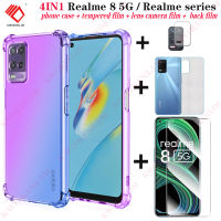 (4 in 1) OPPO Realme 8 5G 8Pro/Realme 6 6i 6Pro/OPPO Realme 5 5i 5Pro เคสโทรศัพท์มือถือ + ฟิล์มกระจกนิรภัยเต็มจอ + ฟิล์มหลังคาร์บอนไฟเบอร์ + ฟิล์มเลนส์กล้อง