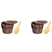 2X Wooden Rice Bucket Korean Bibimbap Bucket Japanese Cuisine Sushi Bucket Food Storage Container with Lid Spoon