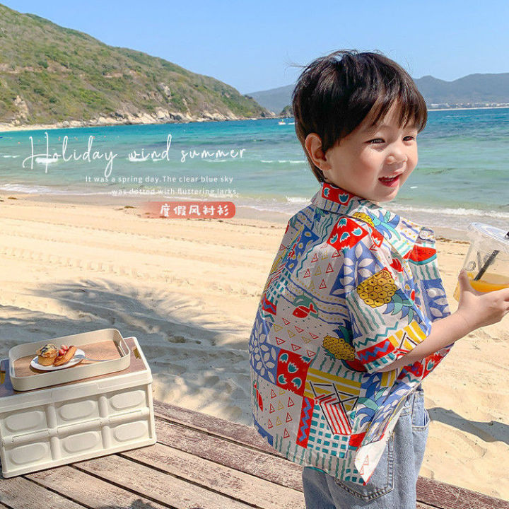 babyfine-เสื้อเด็กฤดูร้อนใหม่เสื้อผ้าฤดูร้อนสไตล์เกาหลีชายเสื้อแขนสั้นเสื้อเด็กบาง-เสื้อผ้าเด็ก