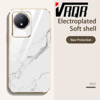 VRQR สำหรับ Vivo Y02 Y02A Y02t เคสโทรศัพท์6DStraight ชุบขอบหินอ่อนสายคล้องซิลิโคนนุ่มหรูหราคุณภาพสูงดีไซน์ใหม่การป้องกันใหม่