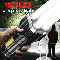 High Power 4Leds LED Flashlight USB Rechargeable Torch light Waterproof Super Bright Portable Flashlight Camping Lamp for Hiking Rechargeable  Flashli