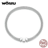 WOSTU 925 Sterling Silver European Simple Knitted Mesh Bracelets For Women Fashion Chain Luxury Wrist Jewelry Wedding Gift B124 Charms and Charm Brace