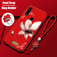 For OPPO A31 Case with Ring Holder &amp; Hand Strap  Fashion Bling Rhinestone Flowers Slim Soft TPU Silicone Phone Casing Back Cover Women Girl Lady f