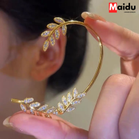 Maidu Jewelry คลิปหูเดียวคลิปหูหญิงที่ถอดออกได้สองสวมใส่สาขาทองและหยกใบต่างหูผู้หญิง