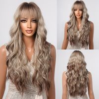 Brown to Blonde Ombre Wigs Long Wavy Curly Hair Synthetic Wig for Women Heat Resistant Cosplay Wig  Hair Extensions Pads