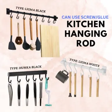 Wall Mounted Kitchen Hook Rack No-Punching Wall Hangers Rail Kitchen  Utensils Rack Spoon Shovel Chopping Board Storage Rack