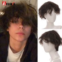 AOSIWIG Mens party Cosplay Short Curly Naturaly Synthetic Wig Heat-Resistant Boy Breathable Wig