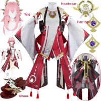 Genshin Impact Yae Miko Cosplay Costume Guuji Yae Fancy Dress Full Set Uniform Outfit Wig Headwear Shoes Props Game Suit