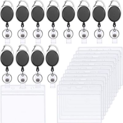 【CC】♞  Transparent Staff Card Holder with Neck Retractable Clip Badge Reel Employees Cover Lanyard ID Name