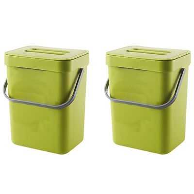 2X Trash Can with Lid und er Sink Green Trash Can Plastic Waste Basket Hanging Waste Bin for Bedroom 0.8 Gallon