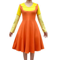 ชุดฮาโลวีนสำหรับผู้ใหญ่ชุดเดรสแขนยาวสีส้มแดง