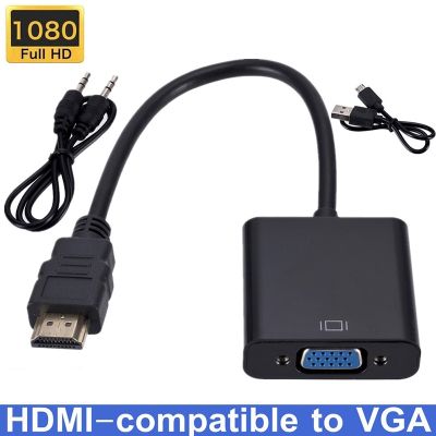 ✌ HD 1080P HDMI To VGA Cable Converter With 3.5mm AUX USB HDMI Male To VGA Female Converter Adapter for Laptops PC TV Projector