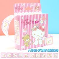 Sanrio Anime Easy Tear Sticker Roll Boxed Childrens Cartoon Decorative Stickers Hello Kitty Anime Kt Cat Stickers