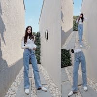 SLYQ PATCH POCKET HIGHT WAIST DENIM PANTS กางเกงยีนส์ขายาวเอวสูง