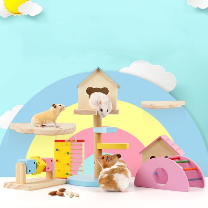 hamster-house-gym-exercise-funny-ladder-slide-bell-climbing-wooden-hut-toy-pet-small-animal-play-hideout-nest