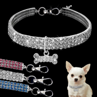 Bling Rhinestone ปลอกคอสุนัขคริสตัลลูกสุนัข Chihuahua สัตว์เลี้ยงสุนัข Collars Leash สำหรับสุนัขขนาดกลางขนาดเล็ก Mascotas อุปกรณ์เสริม SML สีชมพู-sdfwerwewewq