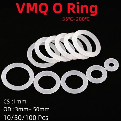 10/50/100Pcs VMQ White Silicone Ring Gasket Thickness CS 1mm OD 3mm~ 50mm Food Grade Waterproof Washer Rubber Insulate O Ring Gas Stove Parts Accessor