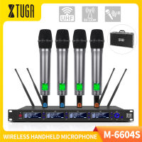 XTUGA M-6604S ระบบไมโครโฟนไร้สาย UHF 4ช่องสัญญาณระดับมืออาชีพ SKM4000อัพเกรดไมโครโฟนไร้สายที่มีความหลากหลายอย่างแท้จริงปรับปรุงช่วงสัญญาณและการทำงานความถี่ที่ปรับได้ไมโครโฟนโลหะทั้งหมดสำหรับคาราโอเกะคอนเสิร์ตโบสถ์สุนทรพจน์ดีเจ