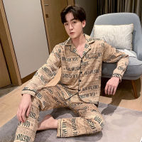 2021Plus Size 5XL Mens Ice Silk Pajama Set Men Pajamas Silk Sleepwear Men Sexy Soft Cozy Satin Men Summer Spring Autumn Nightgown