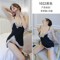 2023 Hot Long Night Sexy Lingerie Sexy Strap Excrement Split Silk-Like Pajamas Temptation Home Pajamas Female 1022